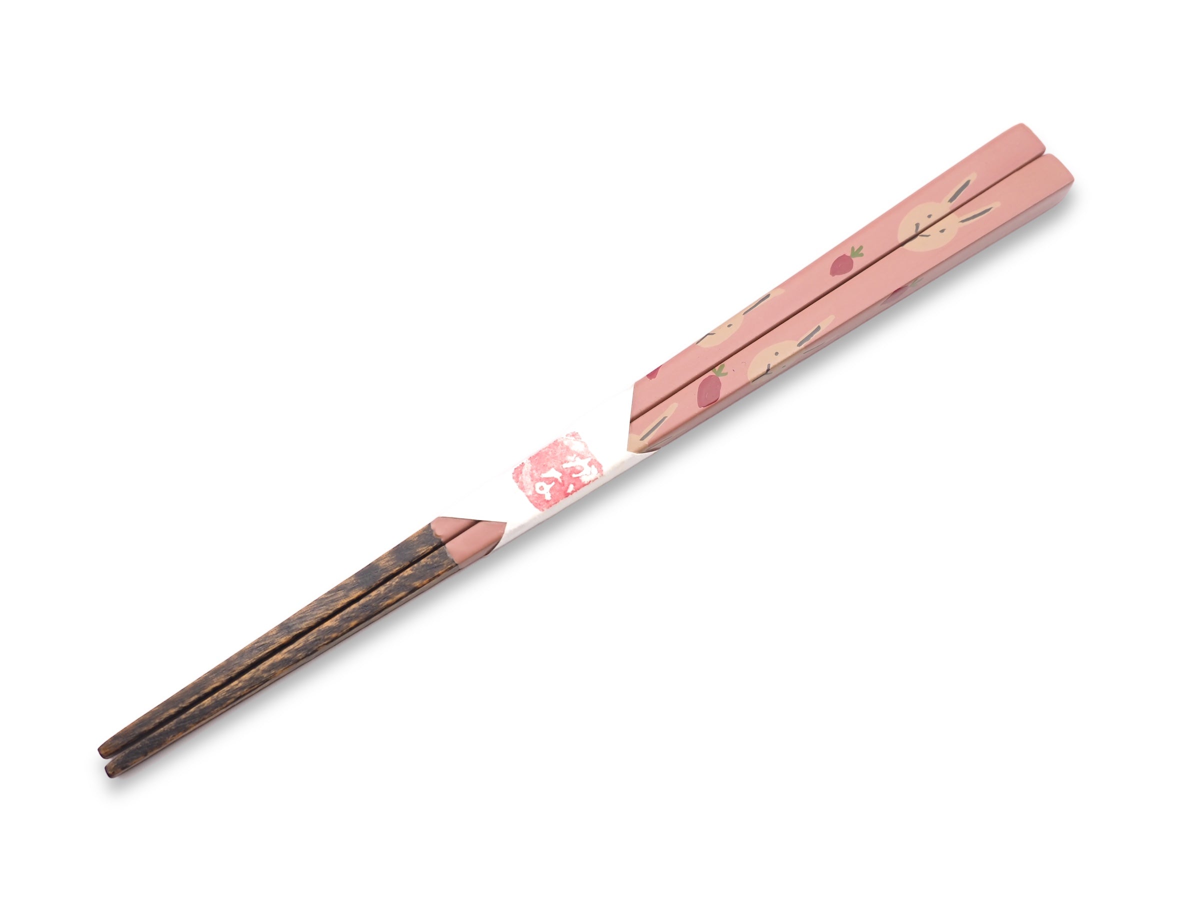 中田漆木 漆塗り 箸「うさぎと人参」ピンク